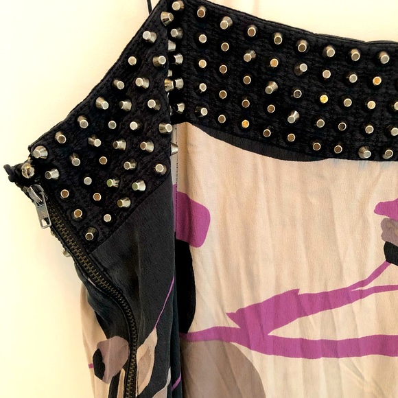 Studded Floral Print Silk Dress by Sheri Bodell- L - Picture 14 of 16